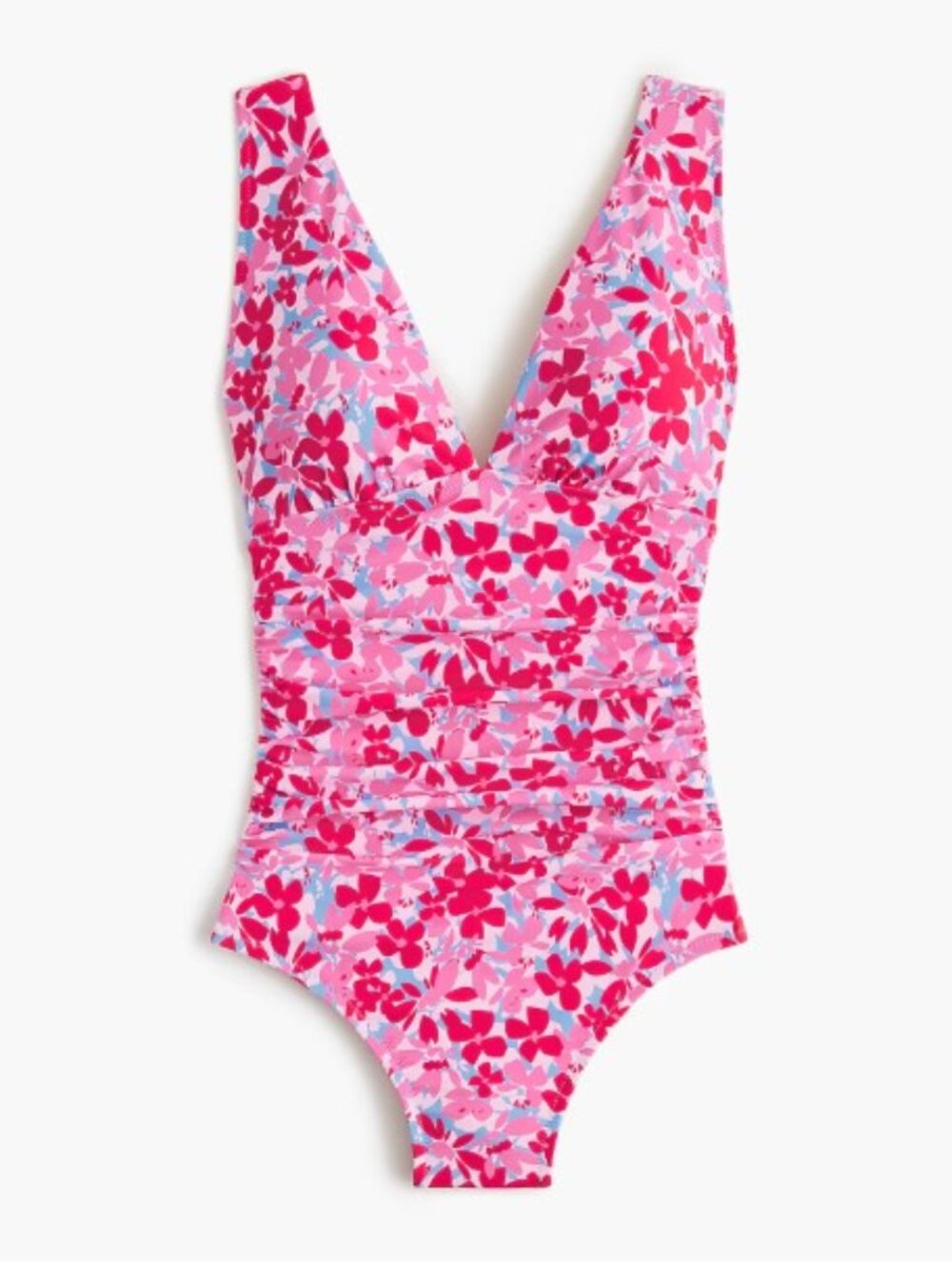 J. Crew Factory Ruched Plunge One Piece Floral Swim Suit Size L NWT